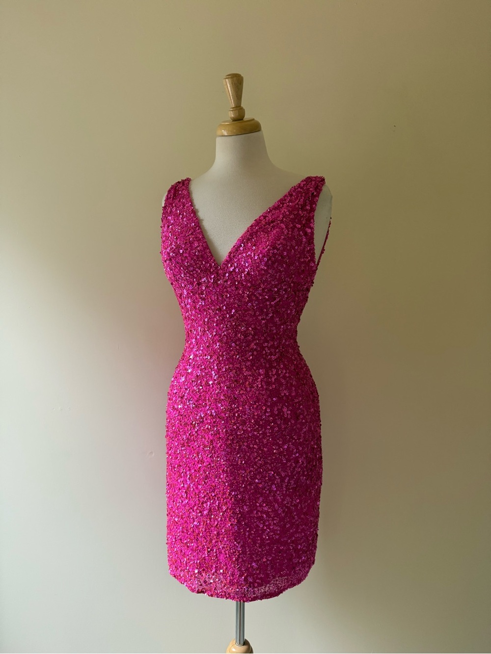 Vintage SCALA Pink Silk Hand Beaded Sequin Low Back Dress Size M